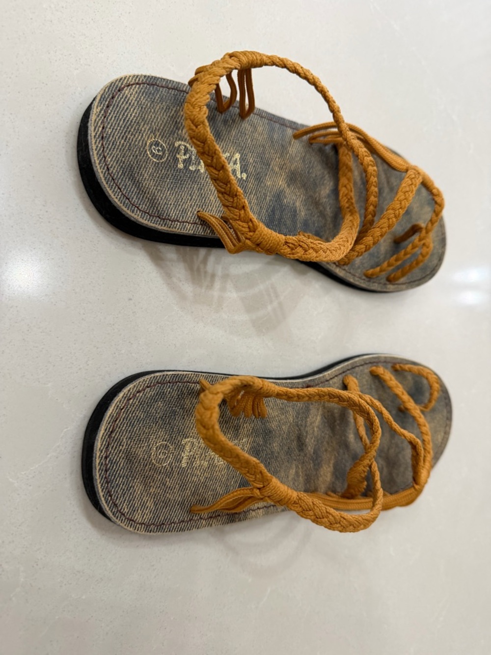 Braided Strap Flat Sandals in Mustard - Women's Summer Sandals - Picture 3 of 5